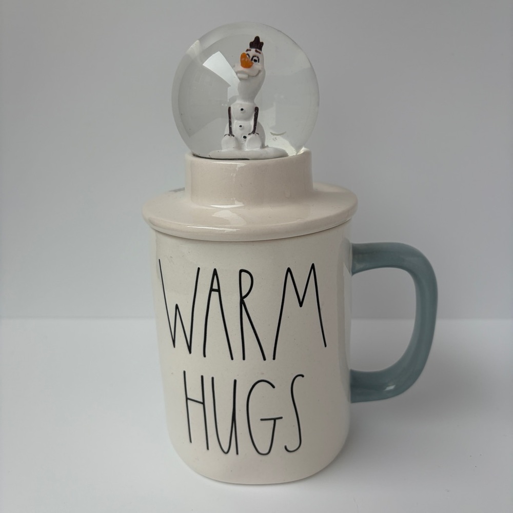 NWOT Rae Dunn Disney Olaf Warm Hugs Coffee Tea Mug with Snow Globe Topper Decor